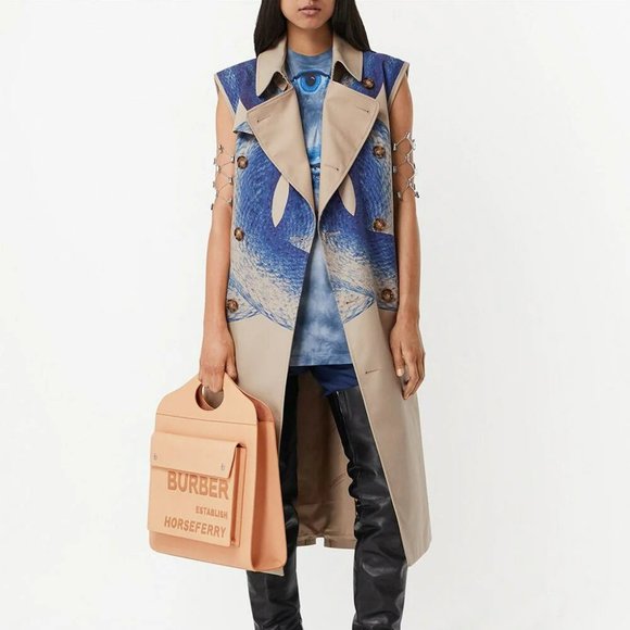 Burberry Jackets & Blazers - BURBERRY HONEY COTTON GABARDINE MERMAID TAIL SLEEVELESS TRENCH COAT